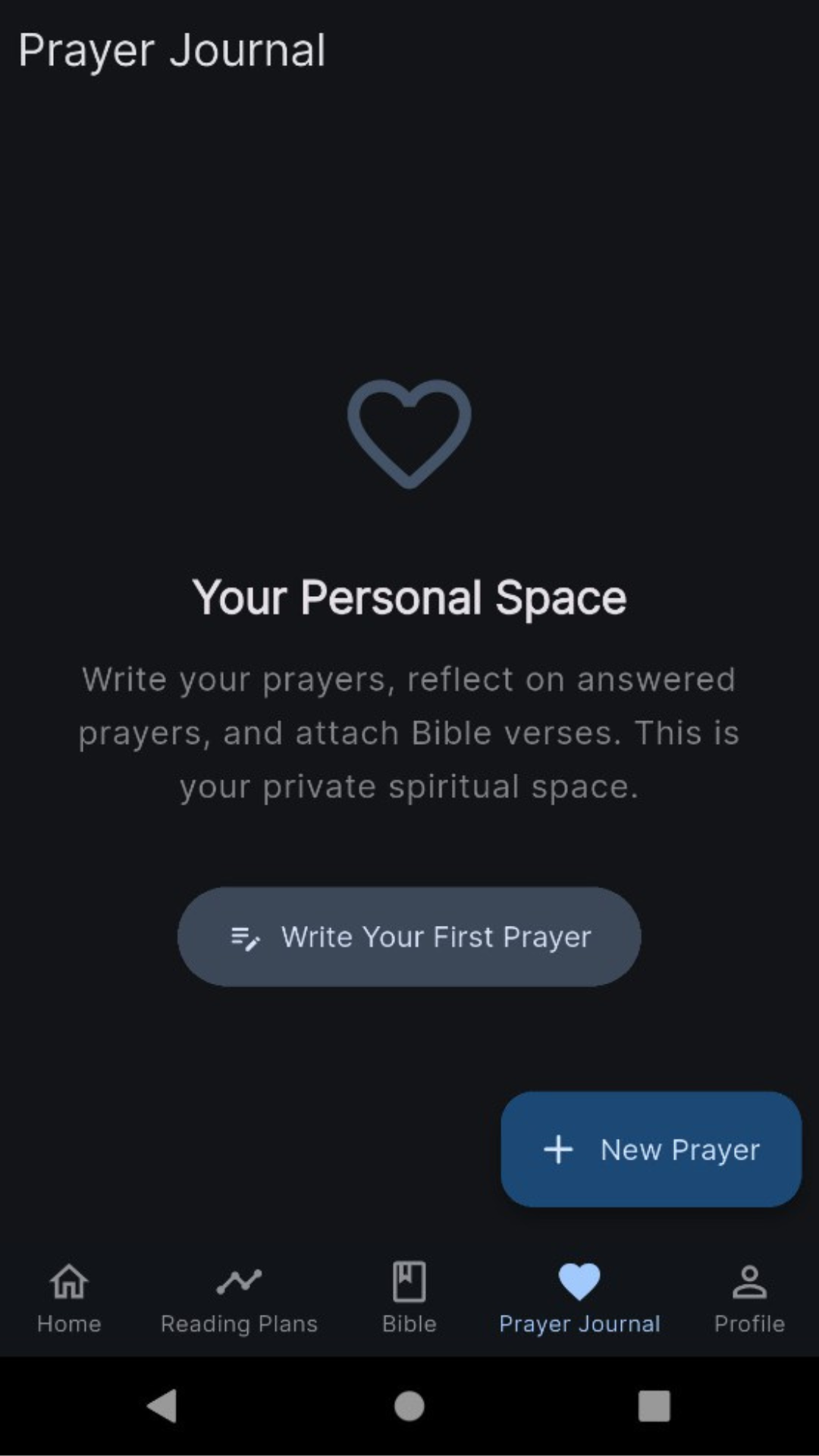 Prayer journal screen